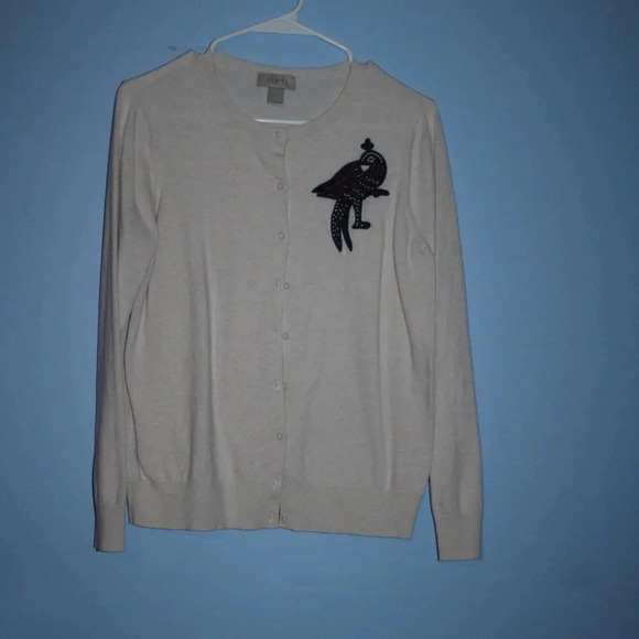 LOFT Outlet Large Women's Off-White Button Up Cardigan 100% Cotton - Picture 2 of 14